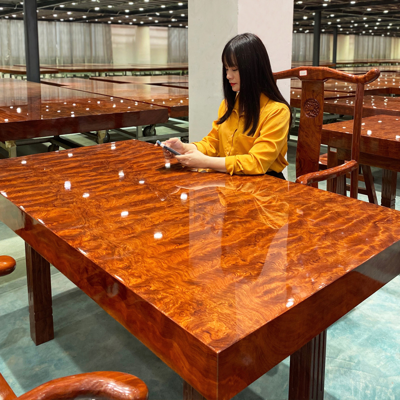 Okumba Flower Solid Wood Large Board Owner Red Wood Tea Table Burmese Log Large Board Table And Chairs Combined Large Bandai Meeting Table
