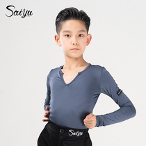 SyDomain Latin Dance Training utility-style boys Summer new less children comfort small V col short sleeve mens t-shirt 5504