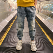 South Korean boy jeans 2022 Spring and autumn new Korean version Children overalls CUHK Boy boys loose trousers