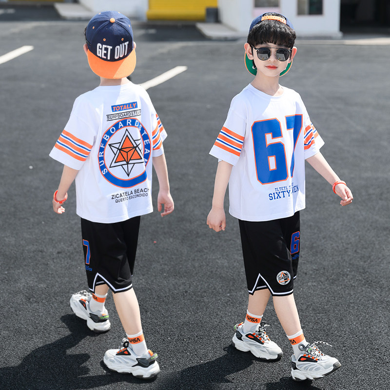 South Korean children's clothing 2021 new leisure suit Summer CUHK Tong Han version Short sleeves Alphabet Summer Foreign Pie
