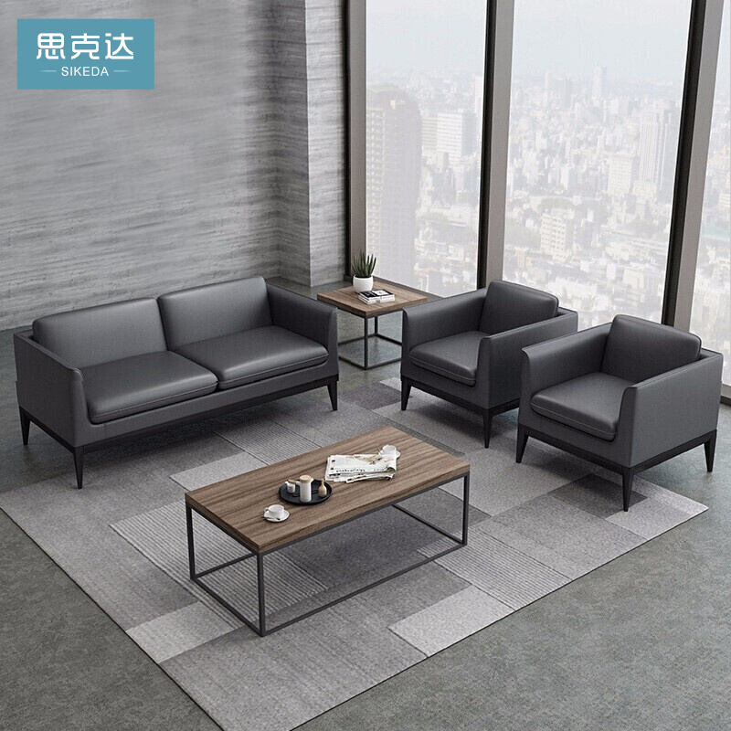 Office sofa Trio Position Brief Small Business Real Cow Leather Sofa Tea Table Combination Guest Office Sofa