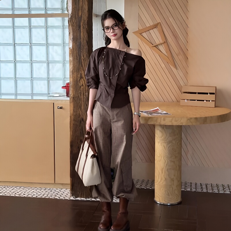 Xiaofa【English Gentleman】Pure Cotton Long Pants for Women, Early Autumn 2026 New Fashionable Casual Versatile Plaid Cargo Pants