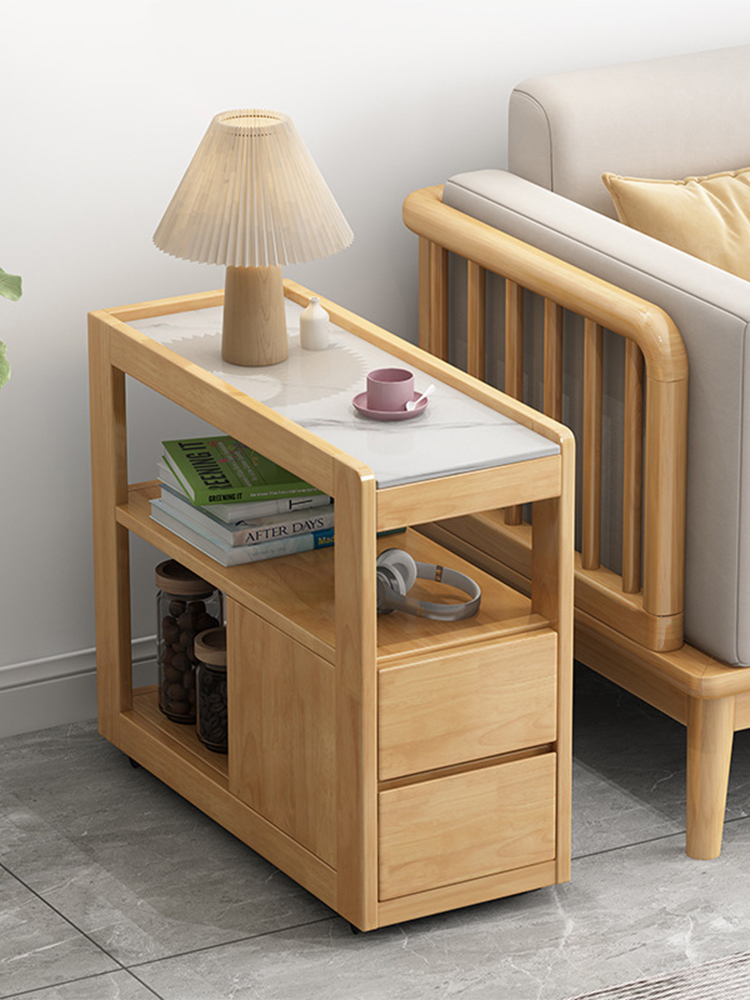Extremely narrow small side a few high-grade cracked cabinet sofa side cabinet rock slab corner a few solid wood Nordic living room mobile side table coffee table
