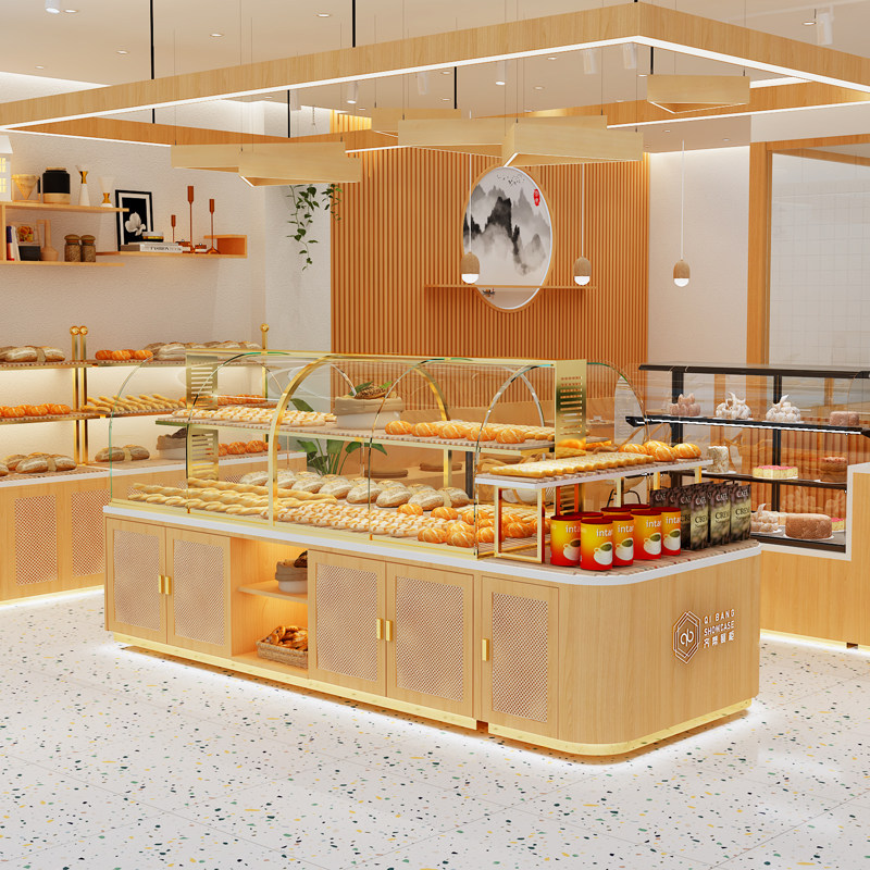 22 years new log style bread cabinet Island Cabinet Bread Shop Side Cabinet Egg Pastry Dinner Plate Cabinet Arched Glass-Taobao