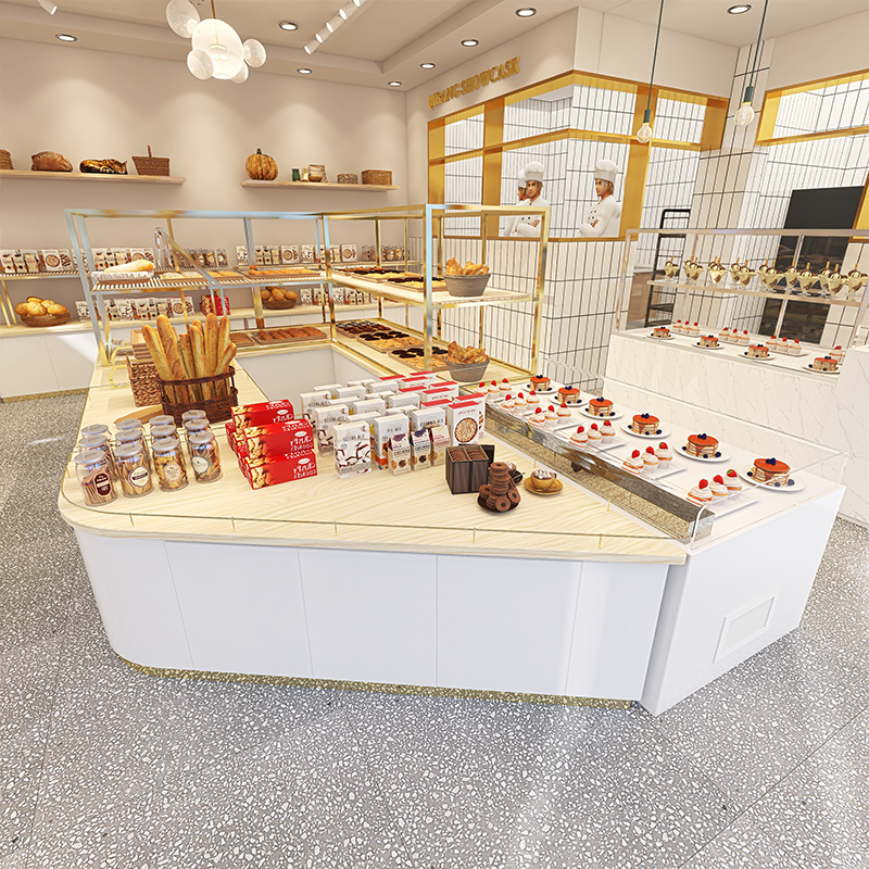 Bread Cabinet Ring Mid Island Cabinet Display Cabinet Egg Counter Exhibition Cabinet Commercial Test Eating Terrace Plated Titanium Pastry Display Shelving-Taobao