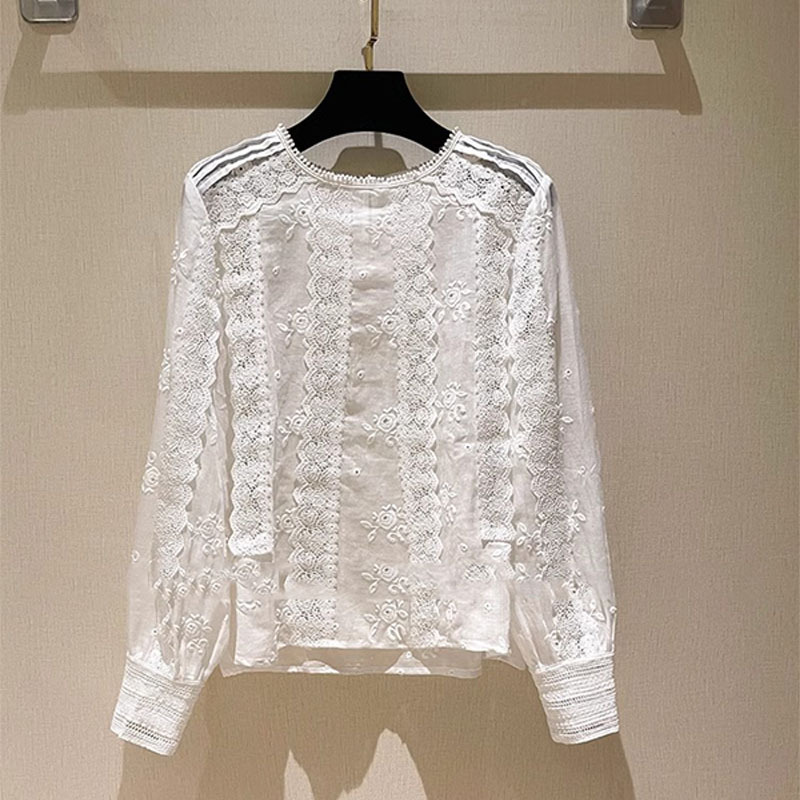 Shenzhen 2026 New Style Nanyou Women's European-Style Embroidered Water-Soluble Floral Lace Blouse White Shirt Women's Unique Design Shenzhen 2026 New Style Nanyou Women's European-Style Embroidered Water-Soluble Floral Lace Blouse White Shirt Women's Unique Design