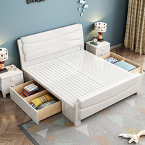 Solid wood bed modern minimalist 1 8 wedding bed Nordic double bed master bedroom children 1 5 m 1 2m white single bed