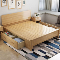 Nordic solid wood bed modern minimalist master bedroom 1 8m double bed small apartment single bed 1 5m1 35m storage bed