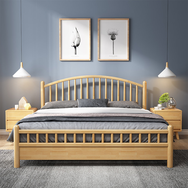 Nordic solid wood bed modern minimalist 1 8m double bed master bedroom marriage bed 1 5m household economical furniture