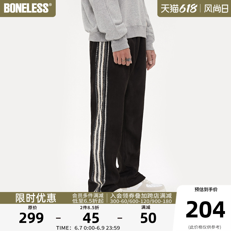 BONELESS Coarse Grain Stripe Straight Loose VIBE Style Micro Flared Pants Men's Handsome Long Pants