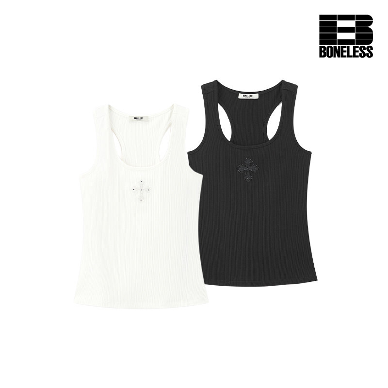 【Same Style as in Shopping Malls】Boneless Cross-Stitch Embroidered American-Style Sleeveless Outerwear Camisole Slim-Fit Tank Top for Trendy Girls
