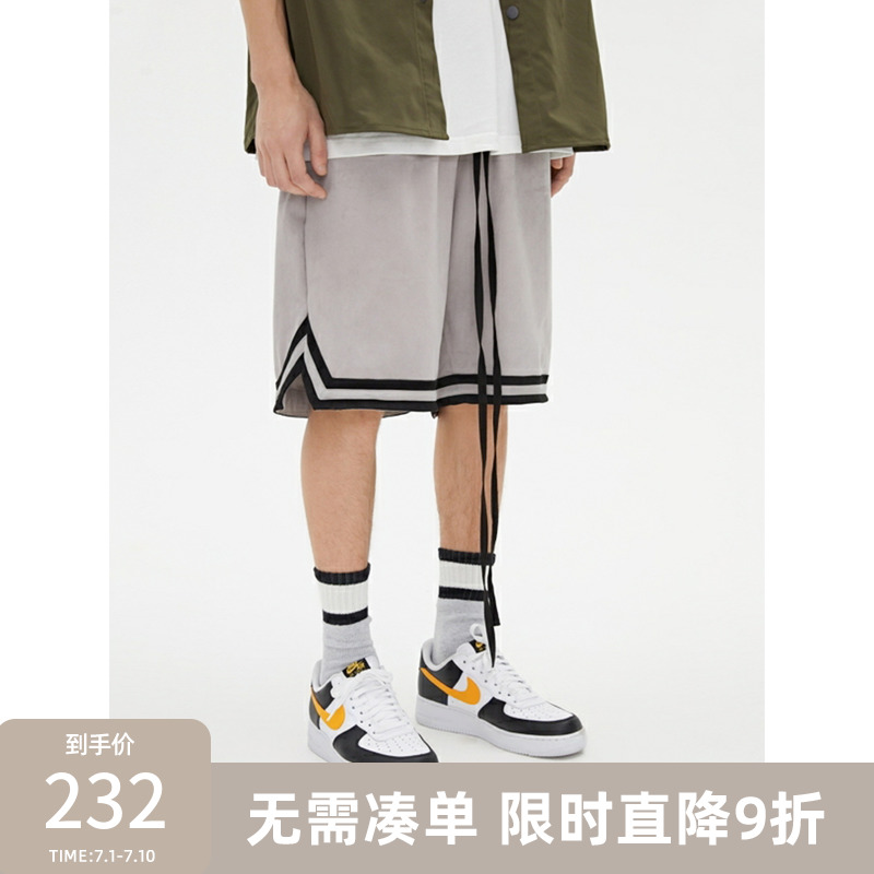 BONELESS SUEDE SHORTS BASKETBALL SPORTS SLIM 50% STRIPED LOOSE PANTS MALE STREET CASUAL PANTS