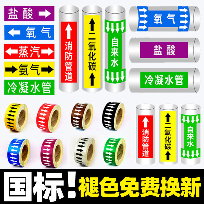 Piping Logo Sticker Flow to ID Fire Gas Hydropower Steam Water Inlet Color Ring Towards adhesive tape indication Flag Piping Logo flow to Arrow Reflective Film Media Label Labeling