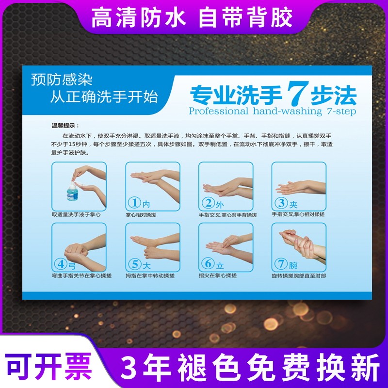 Clinic handwashing make-up room Toilet Identification Card Seven Steps Wash Wash wall paste Step map Today Sterilized Intersections Mark Mark Flow Chart Kindergarten Outbreak Awareness Poster