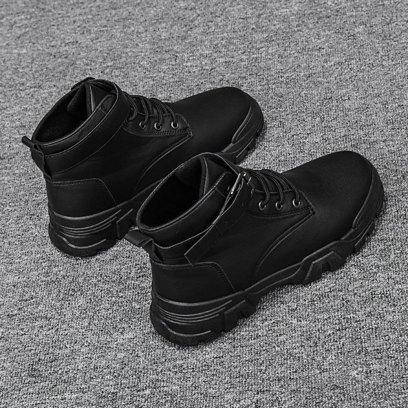 Nam mùa thu và mùa đông Giày Martin đen không thấm nước giày da cao cấp dụng cụ khởi động xe máy giày da tuyết giày nam giày hợp thời trang - Giay cao
