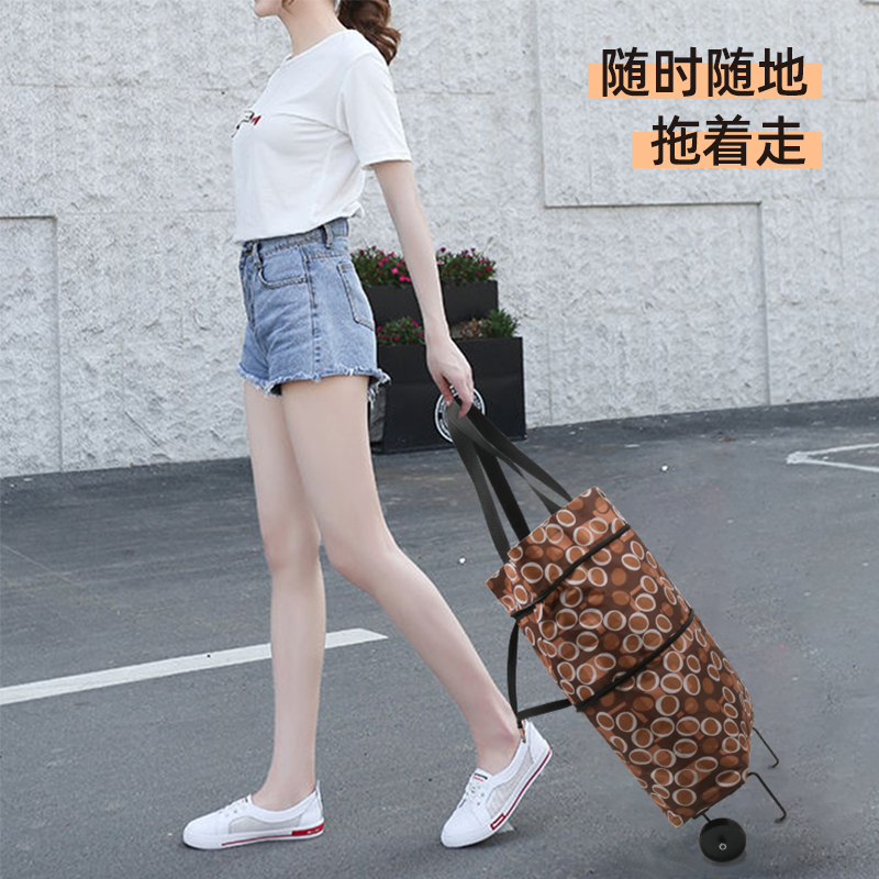 Carry folding tug shopping bag portable supermarket hand bag with wheel telescopic dual-purpose shopping bag