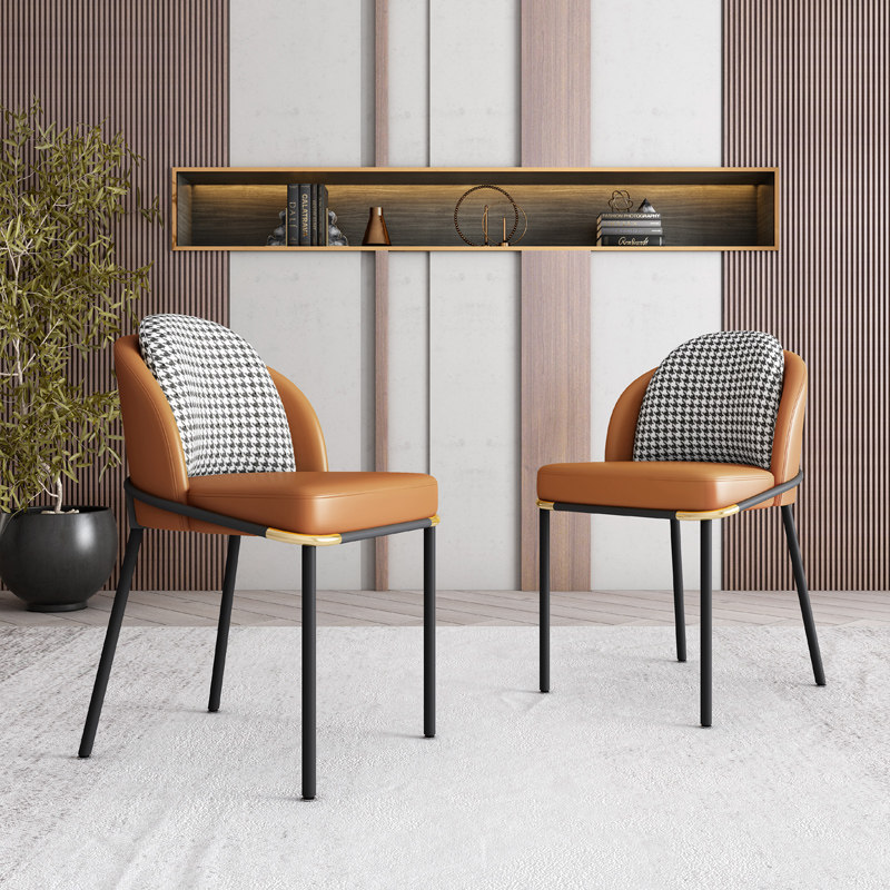 Italian light luxury dining chair post-modern metal minimalist leather backrest home dining room furniture custom designer chair