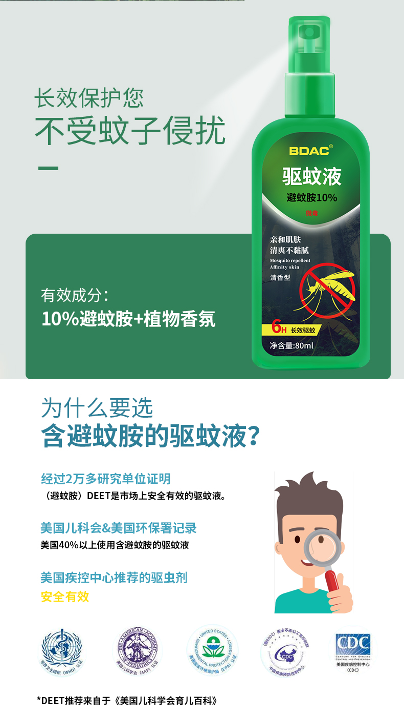 屈臣氏在售，10%避蚊胺，户外长效驱蚊液：80mlx2瓶 BDAC 驱蚊喷雾 券后14.9元包邮 买手党-买手聚集的地方