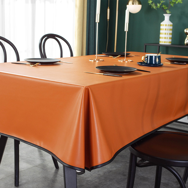 Tablecloth waterproof, oil-proof, anti-scalding, disposable leather, high-end sense, coffee table, table mat, square, modern, simple, orange
