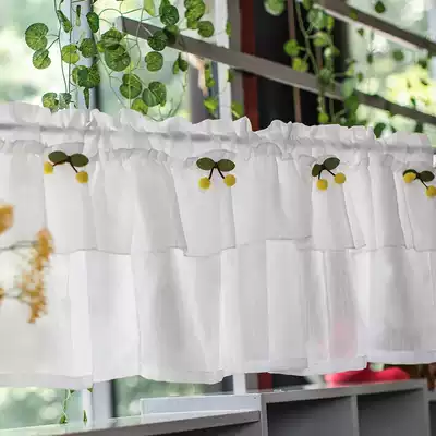 Pastoral hipster non-perforated short curtain kitchen half curtain half curtain curtain Velcro small window cabinet decoration curtain head