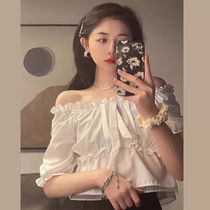 The French style dont make blouses womens design feel small crowdlined with shoulder-to-shoulder temperament shirt lotus leaf lace with sweet and reduced-age shirt