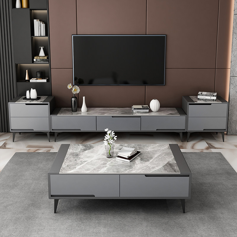 Slate coffee table TV cabinet combination small apartment living room light luxury modern minimalist rectangle Italian minimalist marble