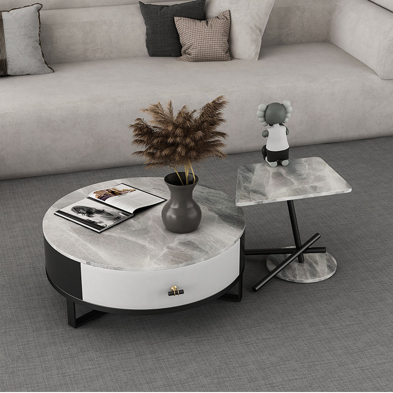 Nordic slate round coffee table combination small apartment modern minimalist marble light luxury small coffee table table living room home