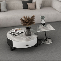 Nordic rock plate round tea table combined small family modern minimalist marble light lavish small tea table living room home