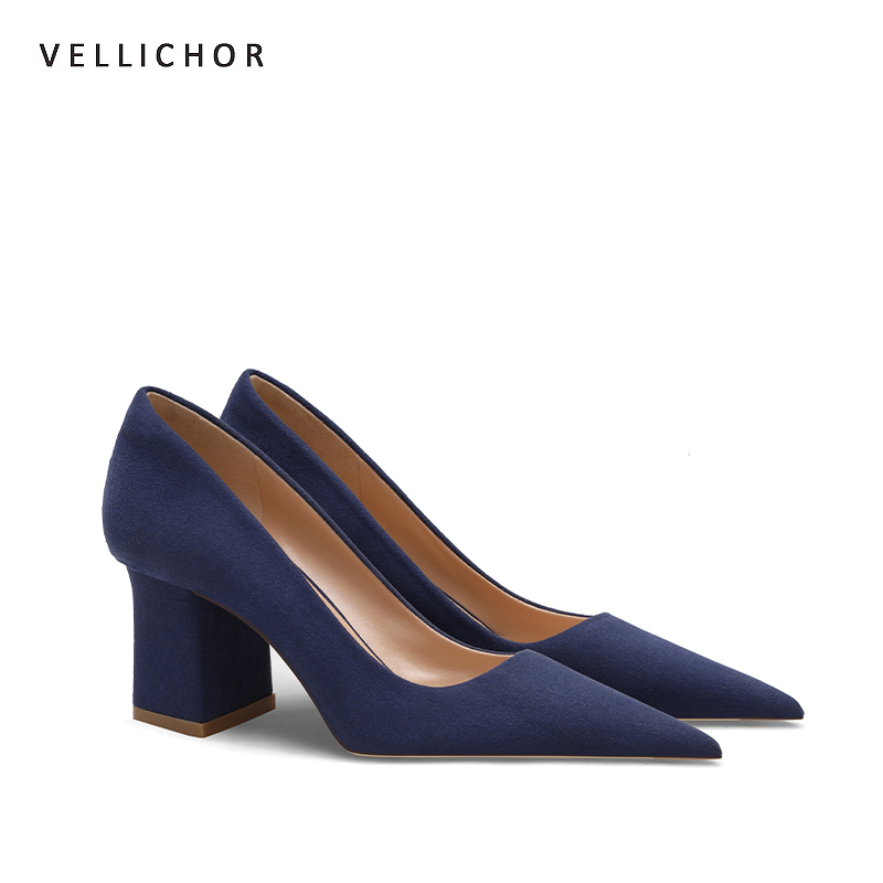 Thick-Heeled Work Shoes, Royal Blue High Heels, Pointed-Toe Shoes for Work, Comfortable for Standing for Long Periods, Professional Interview Mid-Heel Shoes