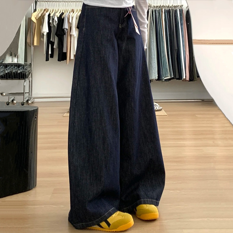 Maternity Retro Dark Blue Wide-Leg Jeans Spring and Summer New Korean Style Loose Casual Slimming Drape Straight-Leg Pants