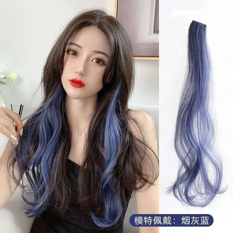 Hanging ear pick-and-dye wig female one-piece haircut simulation without mark gradient color large wave long volume hair micro-roll straight-Taobao