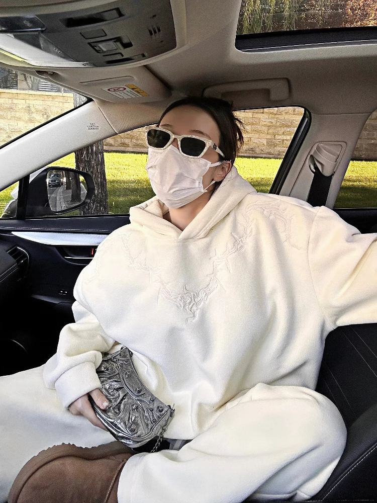 Advanced Sense American Port Wind Sportswear Suit Women Autumn Winter Plus Suede Cap Embroidered Sweatpants Leisure Two Sets-Taobao