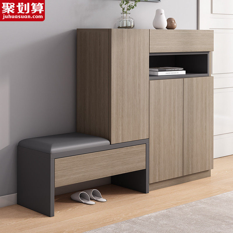 Light Extravagant Shoes Cabinet Domestic Doorway Net Red small family Balcony Large Capacity Real Entrance Bench integrated wood Shoe Shelf Customized