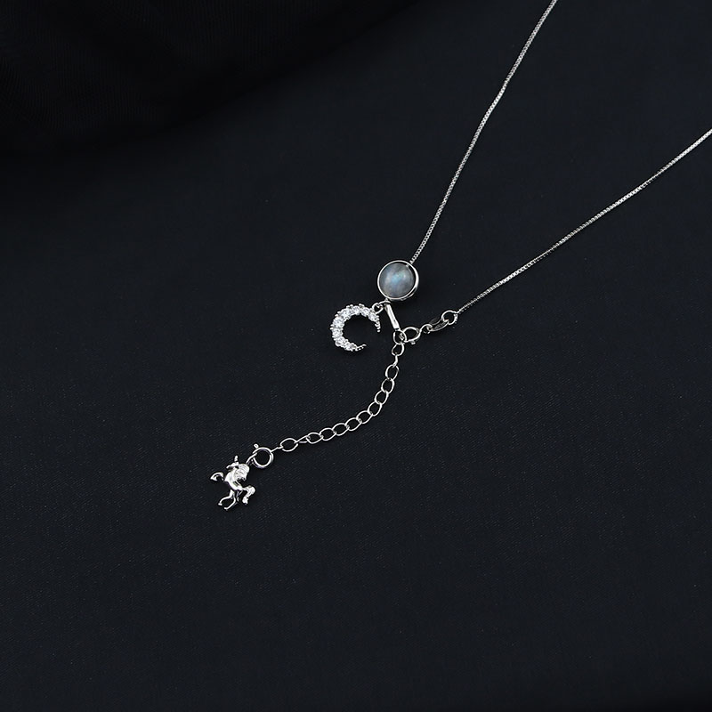 Moonstone Unicorn Necklace Women's Korean Version Simple Temperament Personality Net Red Light Luxury Moon Clavicle Chain