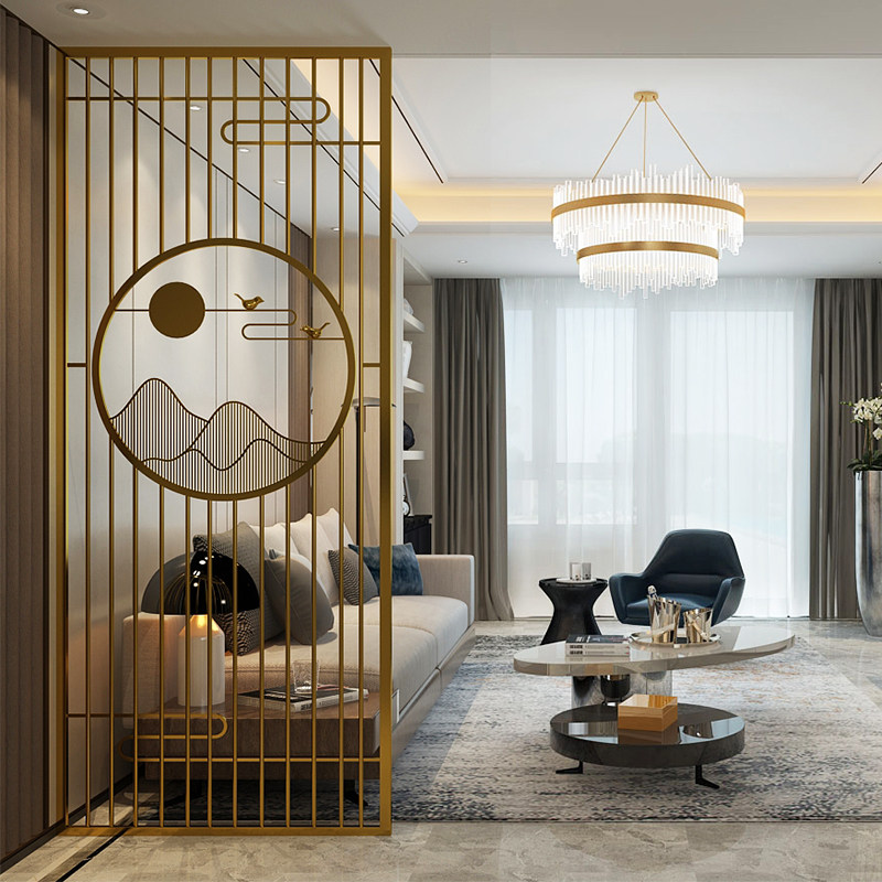 New Chinese porch partition modern minimal inlet screen Nordic light luxury living room iron hollow decoration