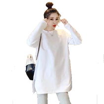 Pure cotton long-sleeved T-shirt tops for pregnant women spring and autumn new Korean style mid-length loose large size inner layering shirts