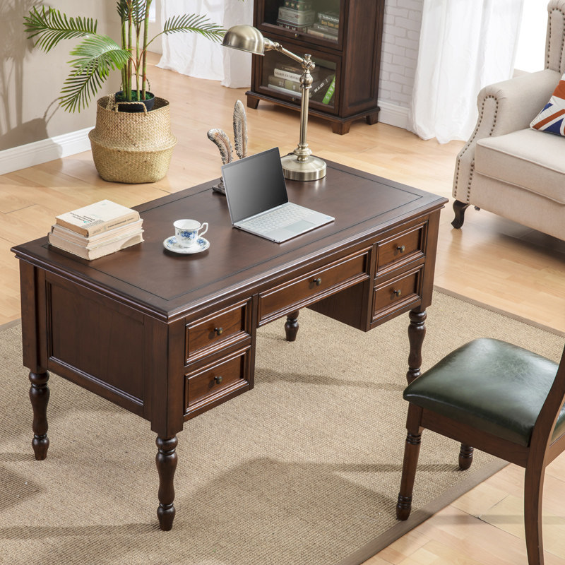 American Countryside Book Table And Chairs Solid Wood Retro Desk Deep Walnuts Desk Computer Desk Book House Furniture Suit Combination