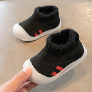 冬季宝宝学步鞋0软底1婴幼儿棉鞋子加绒一岁2男女小童3二棉袜子鞋