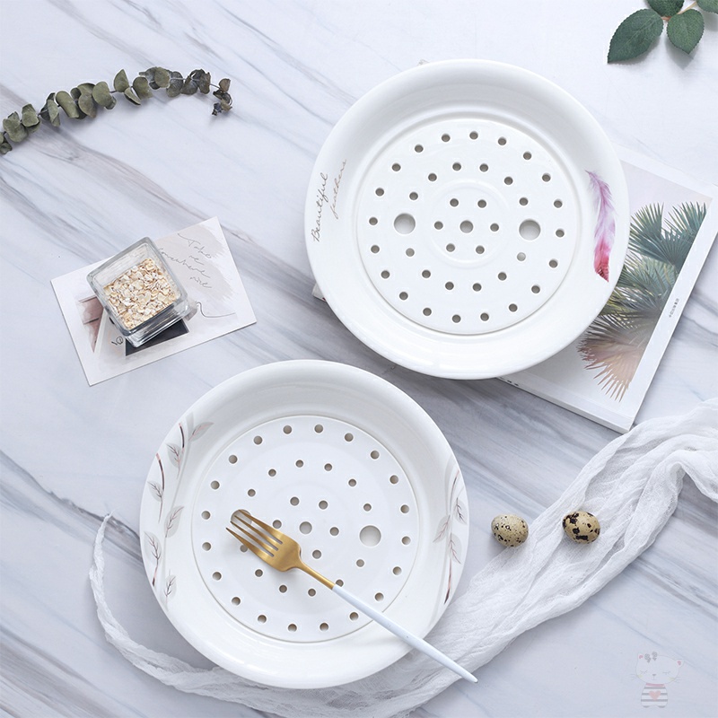 Double disc ceramic large dumpling plate utsuwa dumpling dish drop household ipads China creative fruit dish platter