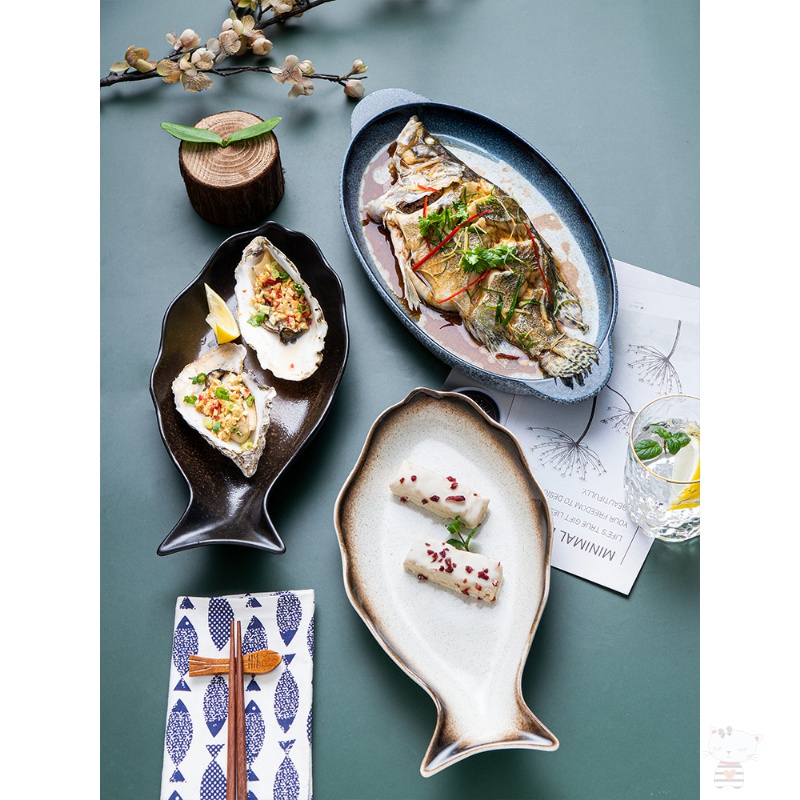 Utsuwa fish dish ceramic steamed fish dish creative household pepper fish head fish dishes dedicated the new large plate