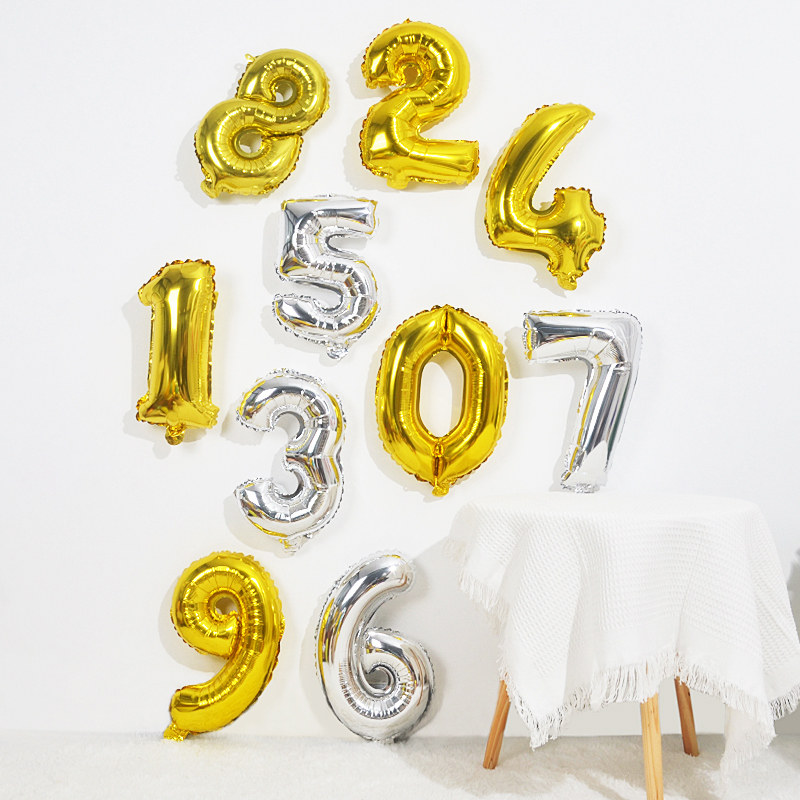New 16-inch gold and silver digital aluminum film balloon baby hundred-day banquet birthday party background wall decoration supplies