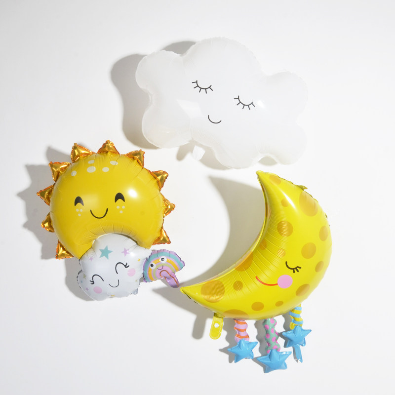 New Cute White Cloud Large Smiley Face Cloud Tassel Aluminum Foil Balloon Smiley Face Sun Children's Birthday Party Decoration