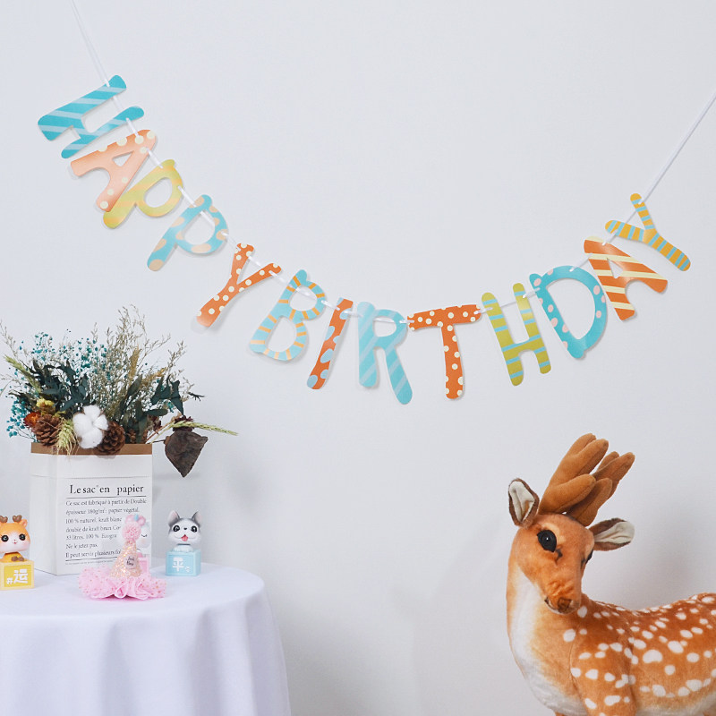 Happy birthday pull flag animal pull flower children's party decoration banner holiday decoration hanging flag pull props