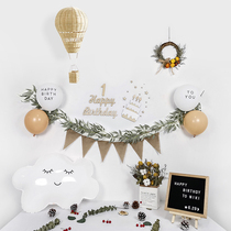 West Fawn Japanese babys first birthday arrangement ins small fresh wooden wall stickers childrens party scene decoration