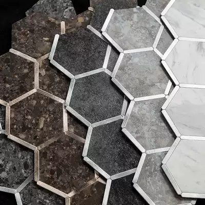 Hexagon brick mosaic creative metal modern living room marble kitchen atmospheric TV wall stickers self-adhesive