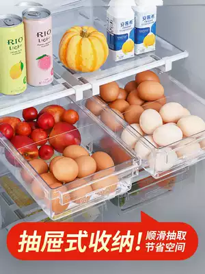 Egg storage box Refrigerator with drawer-type divider, kitchen dish finishing, pull-out grid, keep fresh, egg-rolling artifact