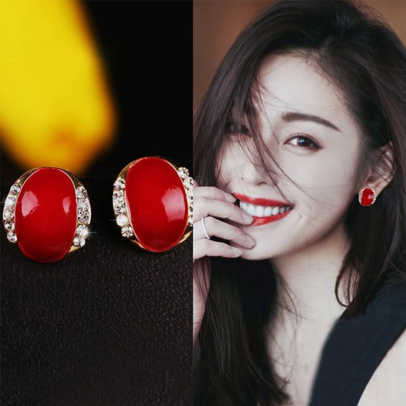 Red opal stud earrings premium light luxury brand 2022 new trendy vintage earrings atmospheric design feel earrings