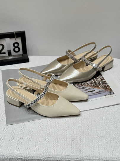 French pointed toe with skirt rhinestone toe sandals for women 2025 new summer thick heel single shoe with back empty