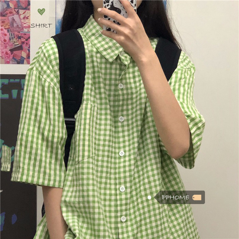 PPHOME DIRECT THE DIREAL SURE~Han Yuku Ancient Girl Color Bag Blowed Good See Green Small Groupe Shirt