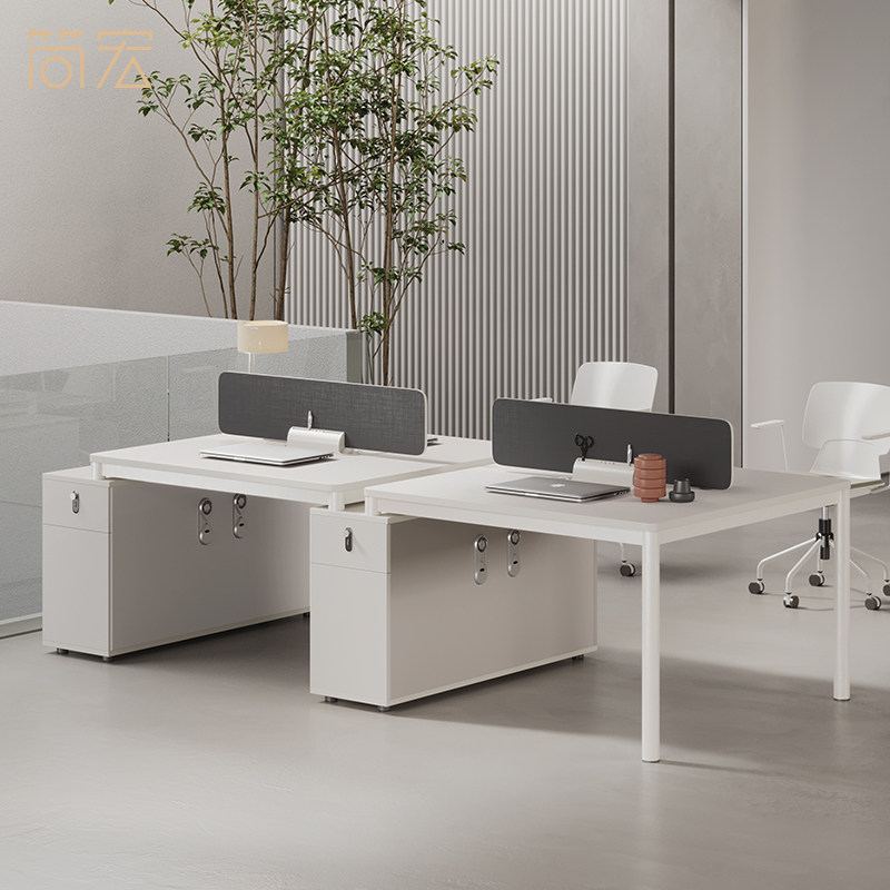 Desk Sub Office Brief Modern Staff Screen Four 4 6 People Position White 2 Station Staff Table And Chairs Combination
